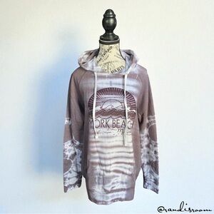 NWOT “York Beach Maine” Waves Sun Tie Dye Bleached Hoodie Sweatshirt Womens SZ L